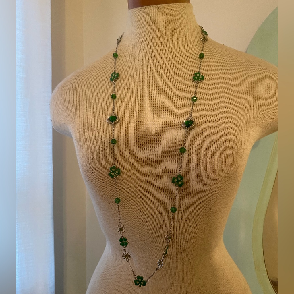 Qvc Seasons Necklace. Silver And Teal Long Necklace March Saint Patrick’s Theme